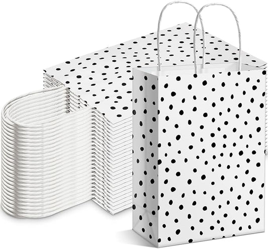 Humyoun 24 Pcs Black Painted Dots Gift Bags Paper Goodies Bags with Handles Polka Dot Candy Treat Gifts Wrapping for Baby Shower Wedding Birthday Party Supplies