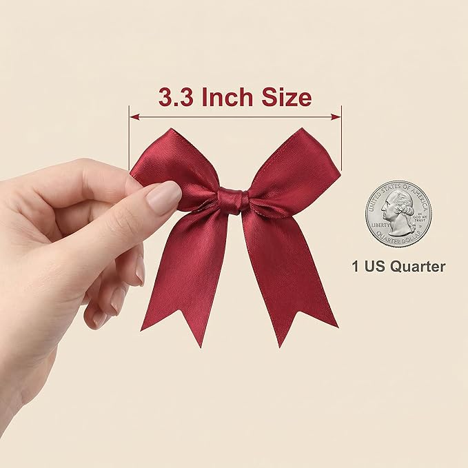 Red Gift Wrap Bows – 50pcs 3.3 Inch Elegant Satin Bows for Gift Wrapping, Wedding Decor, Baby Shower, Party Decorations, Birthday, Easter, Christmas, Anniversary, DIY Crafts, Gift Bags