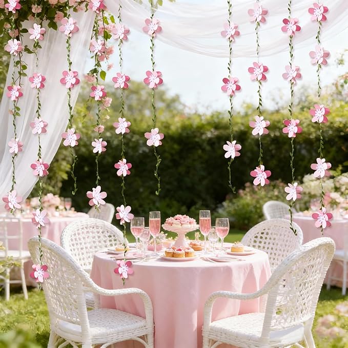 2PCS Cherry Blossom Flower Garland, Paper Cherry Flower Vines, Pink Flowers Garland for Home Wedding Garden Party Arch Office Decor