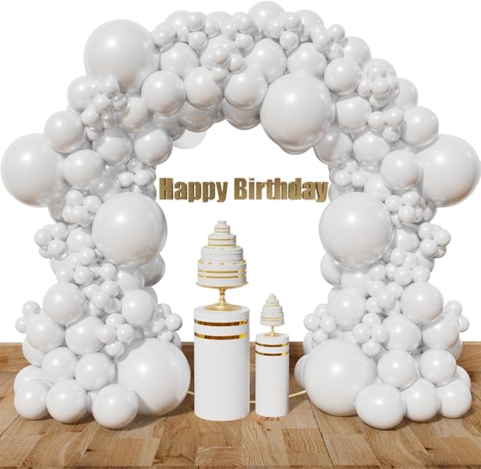 White Balloon Different Sizes, 111Pcs 18 12 5 Inch Matte White Latex Balloon Arch Kit Garland for Wedding Bridal Graduation Baby Shower Birthday Party Decorations
