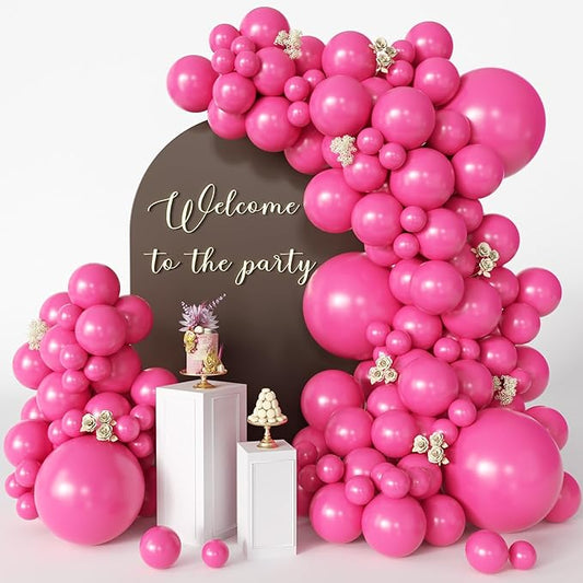 Hot Pink Balloons 125 PCS Different Sizes of 18 12 10 5 Inch Magenta Fuchsia Dark Pink Balloon Arch Kit Garland for Birthday Party Baby Shower Bridal Shower Valentine's Day