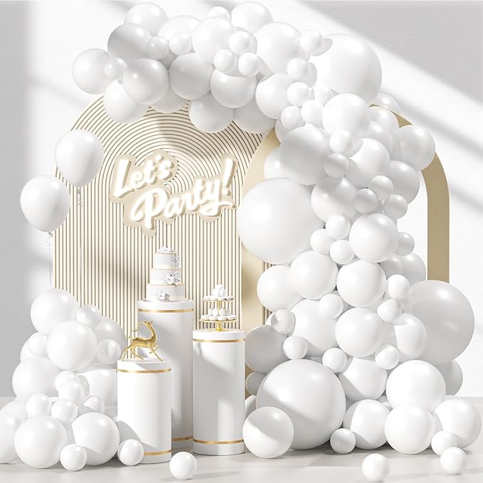 Awenztech 120pcs White Balloon Arch Kit, 18 12 10 5 inch White Latex Balloons Different Sizes Balloon Garland for Engagement Bachelorette Bridal Shower Wedding Party Birthday Decorations