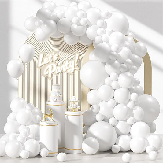 Awenztech 120pcs White Balloon Arch Kit, 18 12 10 5 inch White Latex Balloons Different Sizes Balloon Garland for Engagement Bachelorette Bridal Shower Wedding Party Birthday Decorations