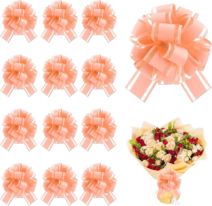 12 Pcs Pink Gift Bow Pull Bows for Gift Warpping Christmas Warp Ribbon Bow Party Birthday Wedding Solid Bows for Bikes Anniversary Boxes Flower Decorations Valentine's Day (Light Pink-E)