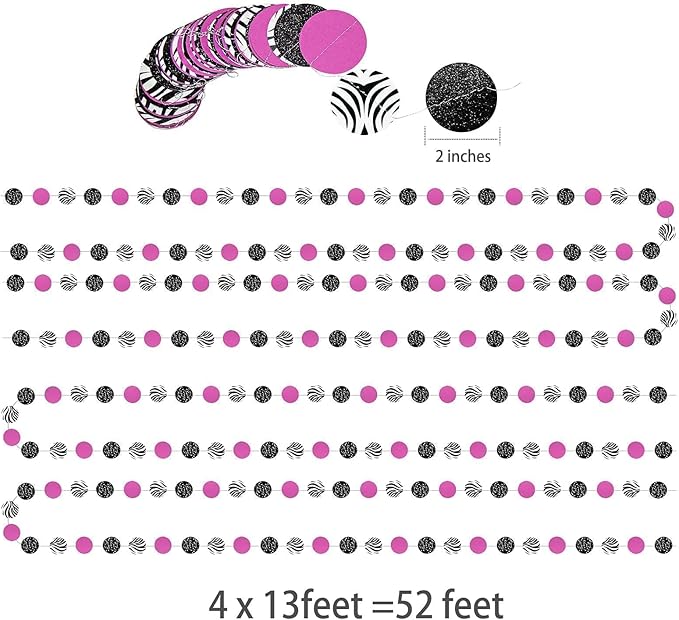 Cheerland Zebra Party Decoration Zebra Print Circle Garland Hot Pink Black Birthday Decor for Bridal Weddings Baby Shower Engagements Summer Animal Print Jungle Party Supplies 4pcs