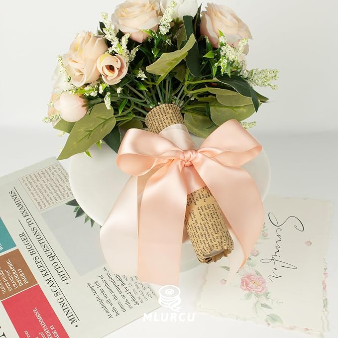 Pink Ribbon 1-1/2 Inch x 60Yards Double Faced Satin, Dusty Rose, Rose Gold, Pink Ribbon Set for Flower Bouquet Gift Wrapping, Wedding Invitation, Bridal Shower Decor, Hair Bows and Crafts