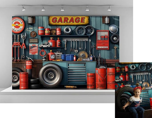 Kate 10x6.5ft Microfiber Garage Car Repair Backdrops for Photography Mechanic Tool Room Booth Background Baby Kids Boys Birthday Party Decoration Photo Studio Backdrop