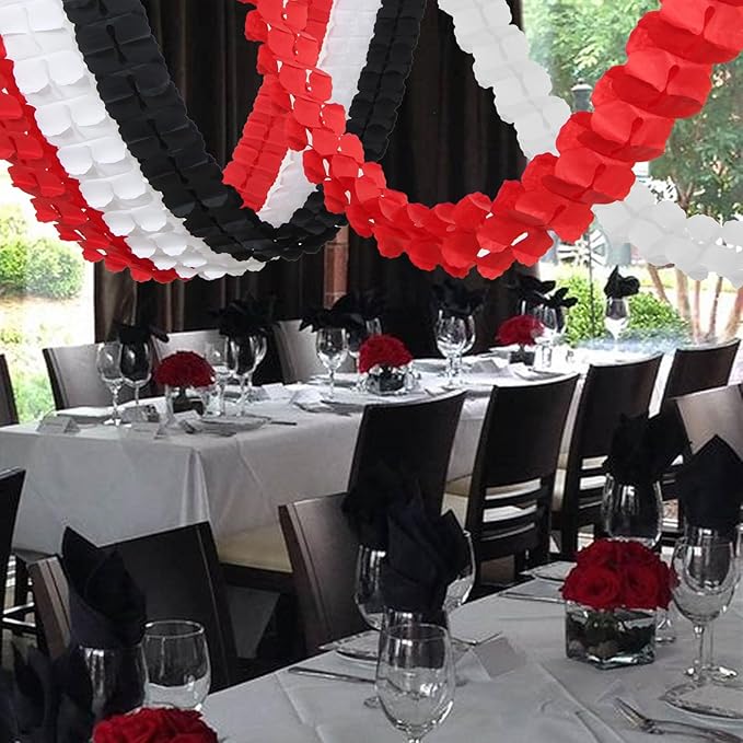 Black White-Red Party-Decorations Streamers Garland - 157Ft Graduation Four-Leaf Clover Hanging Banner,Men Boys Birthday Wedding Baby Bridal Shower Family Gathering Event Supplies Decor Hugtmr