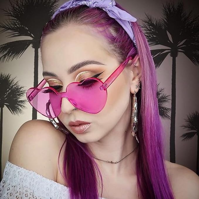 14/42 Pack Heart Sunglasses for Women, Fun Cute Rimless Transparent Candy Color Heart Glasses Party Favors