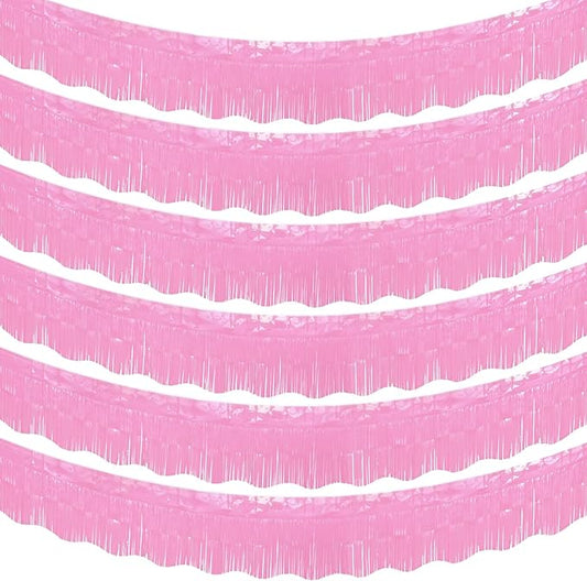 LOLStar 6 Pack Macaron Pink Tinsel Foil Fringe Garland Birthday Party Decorations, 59Ft Tinsel Streamers Banner, Hanging Tinsel Fringe Banners for Wedding Gender Reveal Bachelorette Party Decor