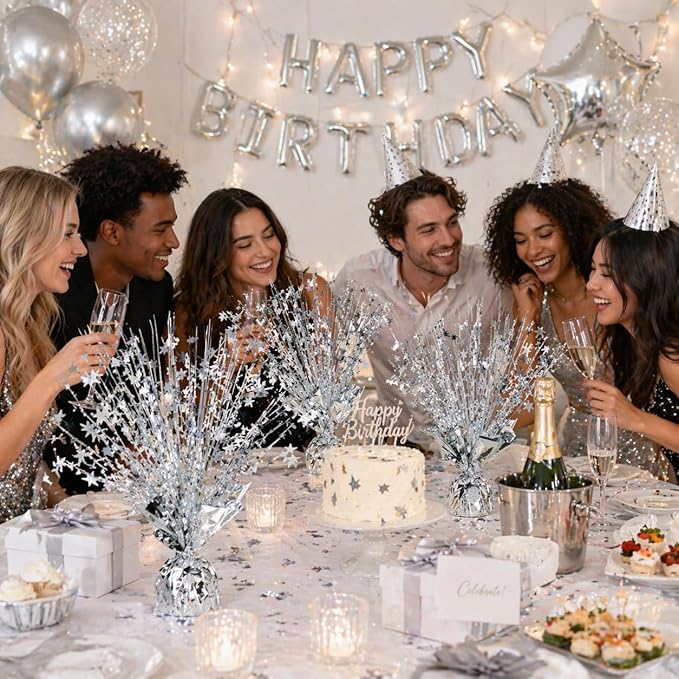 Metallic Foil Spray Centerpiece Stars for Wedding, Birthday, Anniversary, Christmas Table Decor, Holiday Festival Baby Shower Graduation Mantle Party Decorations (silver630)