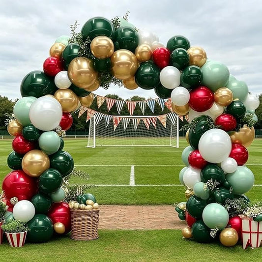 Soccer Balloon Arch Kit, Double Stuffed Dark Green Red Pearl White Gold Balloons Emerald Green Burgundy Balloon Garland for Boys Soccers Football Sports Theme Birthday Graduation Party Decorations