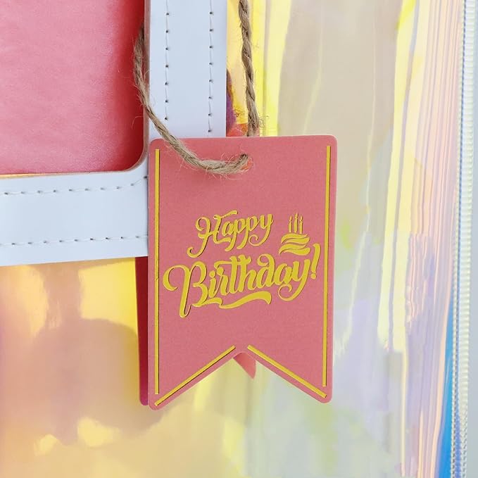 11'' Holographic Medium Birthday Gift Bag with Tissue Paper and Happy Birthday Gift Tag for Women Girls Mother (M- Glossy Coral)