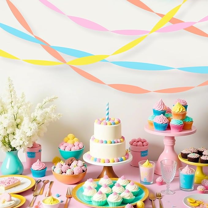 8 Rolls Crepe Paper Streamers, Candy Streamers Party Decorations for Birthday Baby Shower Memaid Easter Party
