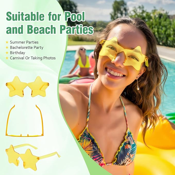 Pibupibu Wholesale 40 Pack Rimless Star Shaped Sunglasses Bulk Adults Unisex, Fun Colorful Pentagram Glasses Party Favors