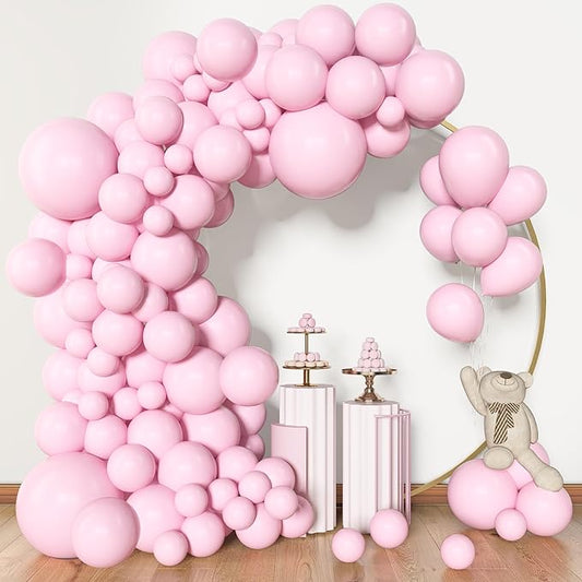 Amandir 153pcs Pink Balloons Arch Garland Kit, Different Sizes 18 12 10 5 Inch Latex Pastel Pale Light Pink Balloon for Princess Birthday Bridal Wedding Gender Reveal Mothers Day Party Decorations