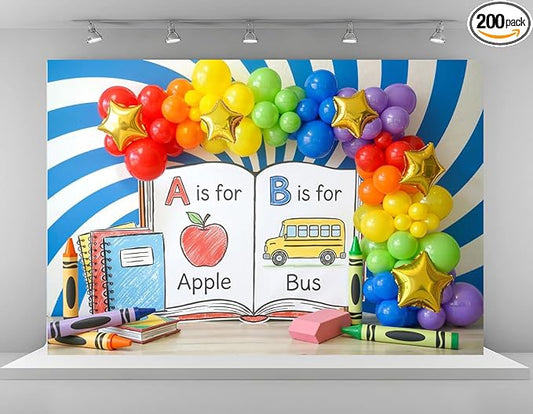 Kate 10x6.5ft Vibrant Alphabet Learning Backdrops for Photography Educational Balloon Arch School Supplies Scene for Kids Photo Background Photography