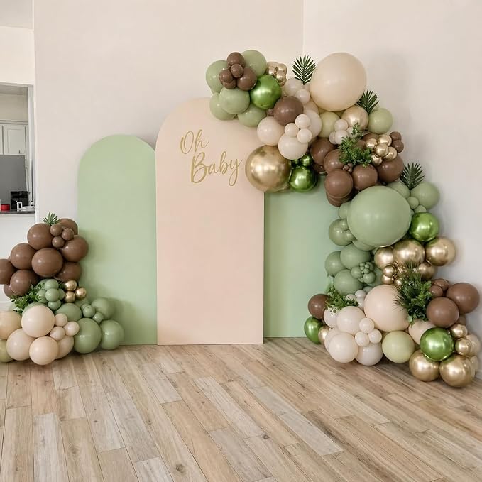 Sage Green Brown Balloons, 60Pcs 12Inch Metallic Sage Green Brown Beige Gold Balloons for Jungle Safari Woodland Hunting Theme Baby Shower Birthday Party Decorations