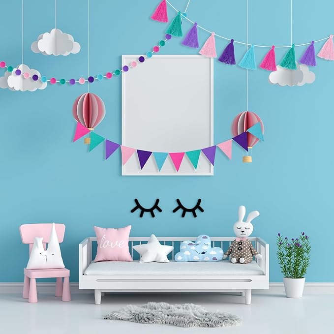 Irenare 9.8 ft Pom Pom Garland Felt Rainbow Garland 2026 Graduation Party Decoration Colorful Pennant Tassel Banner Back to School Birthday Triangle Banner for Classroom School Mantel(Mermaid Colors)