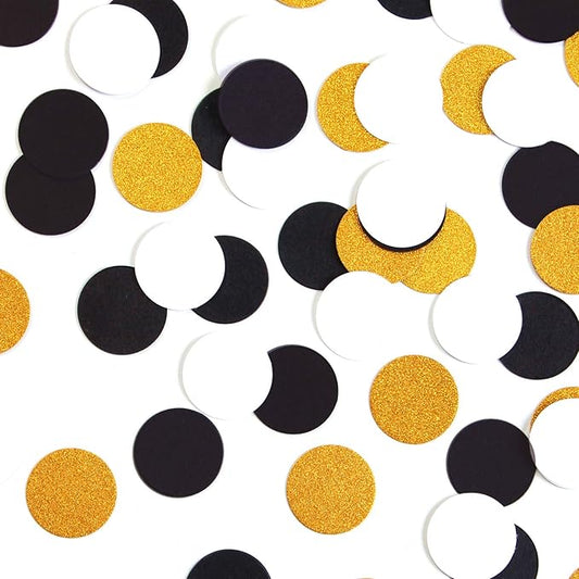 Black Gold White Party Table Confetti 300pcs Glitter Sprinkles Paper Decor Dots for Birthday Graduation Halloween Wedding Fathers day Baby Shower Decorations Lasting Surprise