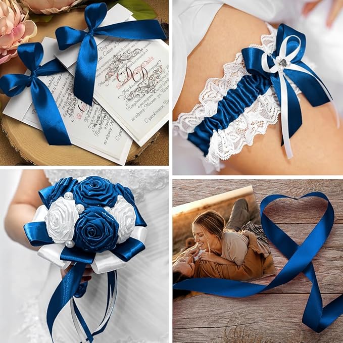 Blue Ribbon 1 Inch 25 Yards Ribbon for Gift Wrapping, Navy Blue Ribbons Perfect for Hair Dark Blue Ribbons for Bow Flower Bouquet, Christmas, Floral Arrangement, Halloween, Wedding Party Balloon
