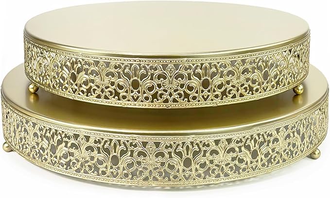2 Pcs Metal Cake Stand,14" 16" Large Round Cupcake Dessert Stand Cake Display Holder Decor for Wedding Party Birthday Baby Showers Anniversary Cake Pedestal,Gold (14 Inch+16 Inch)