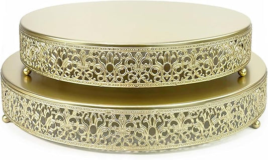 2 Pcs Metal Cake Stand,14" 16" Large Round Cupcake Dessert Stand Cake Display Holder Decor for Wedding Party Birthday Baby Showers Anniversary Cake Pedestal,Gold (14 Inch+16 Inch)