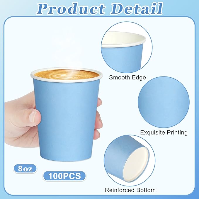 100 Pcs Dusty Blue Paper Cups 8oz Gradient Blue Disposable Paper Cup Coffee Water Juice Tea Paper Cups for Birthday Baby Shower Party Supplies,4 Colors