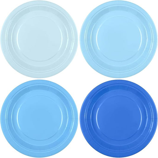 Breroa 72 Pieces Gradient Blue Paper Plates 7 Inch Bulk Paper Plates Disposable Round Dessert Plates Heavy Duty Solid Color Paper Plates Table Decors for Birthday Party, Dinner Table, Wedding