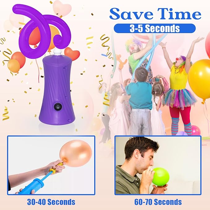 Voircoloria 260 Balloon Pump Electric, Portable Automatic Dual Nozzle Inflator with Tying Tools for Long Animal Balloons Birthday Gender Reveal Baby Shower Balloons Party Decorations