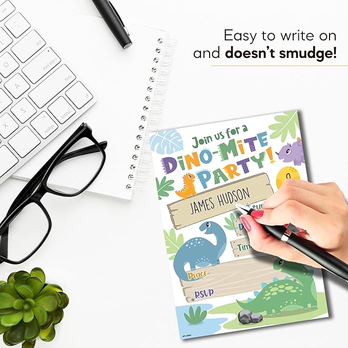 Dinosaur Birthday Invitations for Boys and Girls with Envelopes - (Pack of 20) - Dino Party Invites for Toddlers, Children and More. Fill in Style