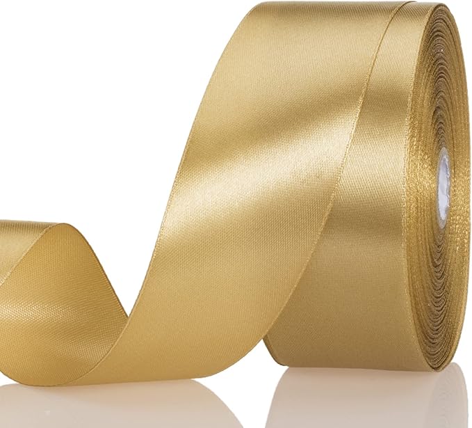 YASEO 1 1/2 Inch Champaign Gold Solid Satin Ribbon, 50 Yards Craft Fabric Ribbon for Gift Wrapping Floral Bouquets Wedding Party Decoration