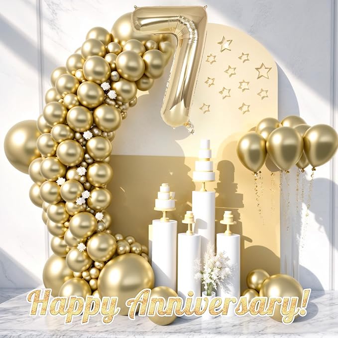 Champagne Gold Large Number 7 Balloon, 40 Inch Light Gold Foil Helium Number Balloons, Giant Mylar Number 7 Balloons for 7 Years Old Birthday Party Anniversary Decorations