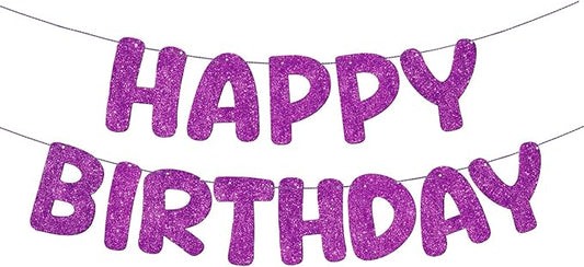 Fulmoon Glitter Pre Strung Happy Birthday Banner No DIY Party Decorations Happy Birthday Sign Decor for Men Women Boy Girls Backdrop(Dark Purple)