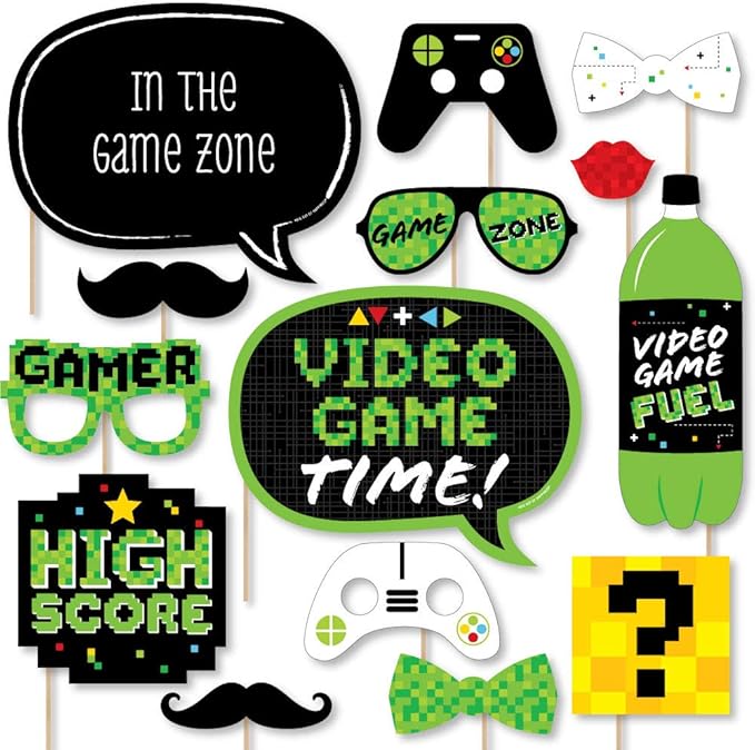 Big Dot of Happiness Video Game - Pixel Game Zone Party or Birthday Party Photo Booth Props Kit - 20 Count