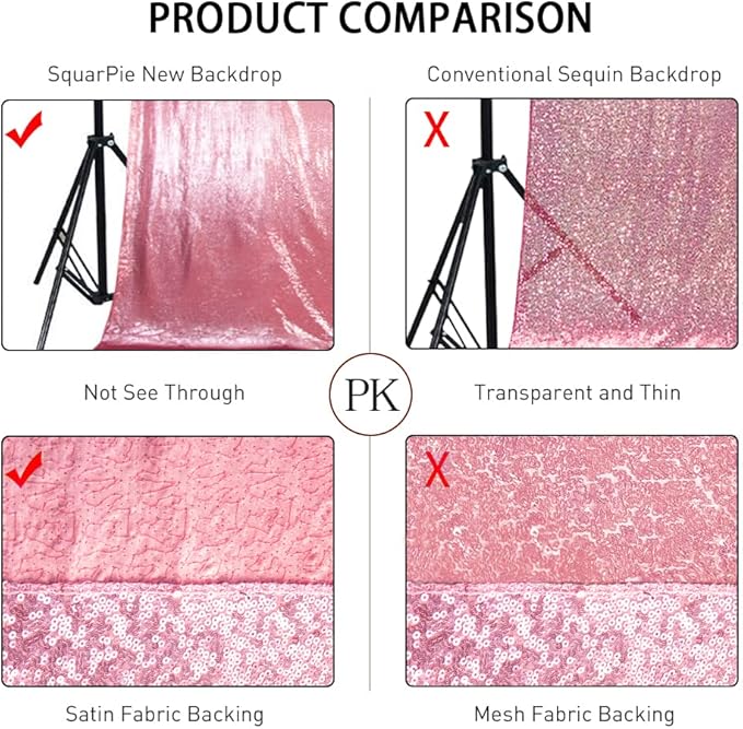 SquarePie 6x8ft Fuchsia Pink Sequin Backdrop for Photography, Satin-Backed Real Sequin Curtain, Enhanced Coverage Shimmering Background with 4" Rod Pocket for Wedding, Birthday, Party Decor, 1 Panel