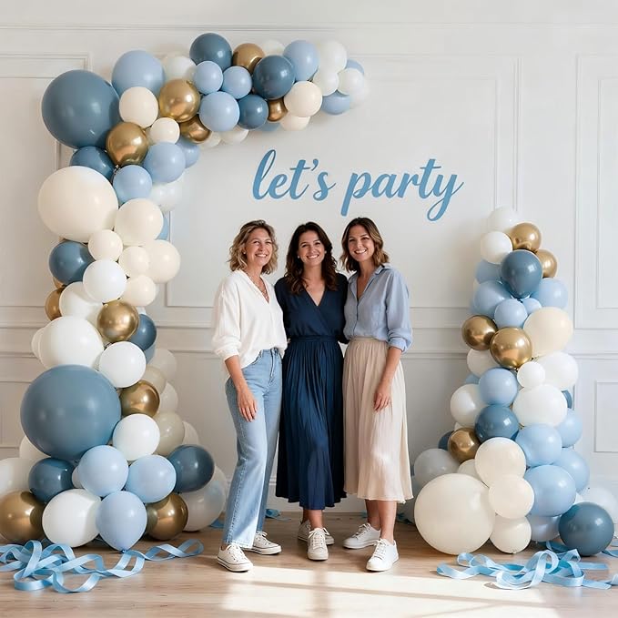 Dusty Blue White Gold Balloon Arch Kit, Blue and White Balloons with Light Dusty Blue White Beige Chrome Gold Balloons Garland Kit for Gender Reveal Bridal Shower Wedding Birthday Party Decorations