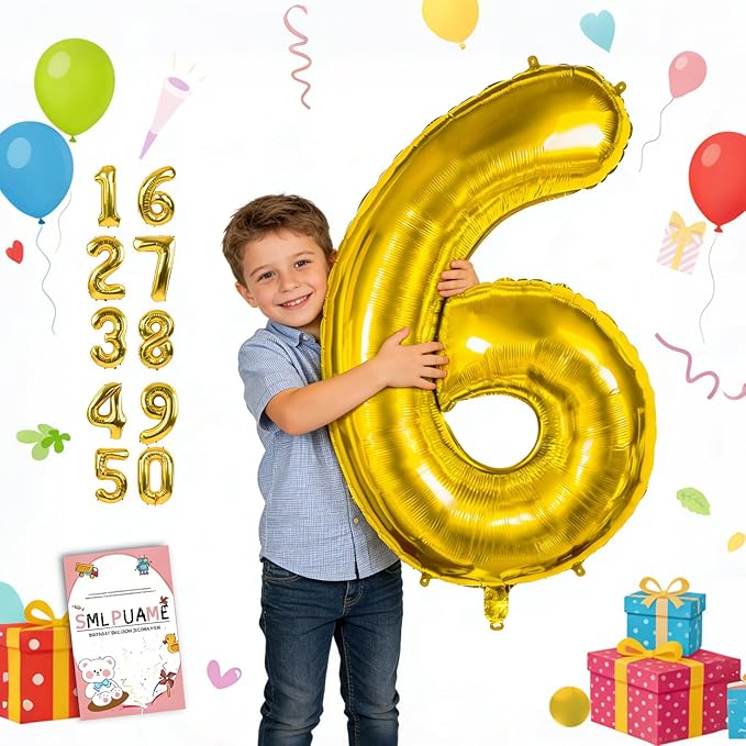 40 inch Number Balloon 0-9 Gold Large Number 6 Balloons,Digital Balloons for Birthday Party Celebration Decorations Supplies, Helium Foil Number Balloons for Wedding Anniversary