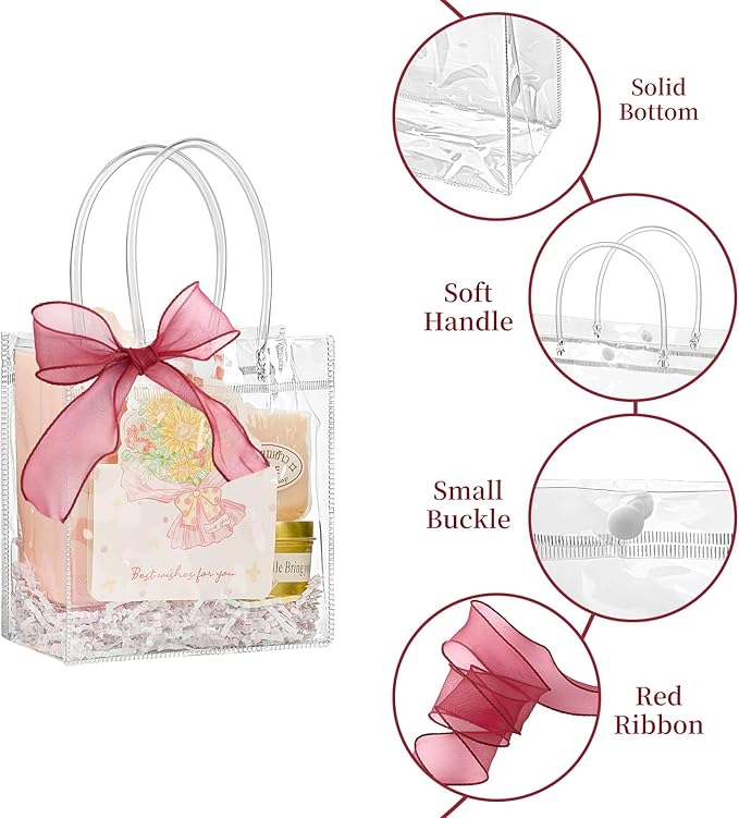 Jutieuo 30 PCS Clear Gift Bags with Handles, 5.9 x 6.3 x 2.8 Inches Reusable Plastic Goodie Bag Transparent Party Favor Bags Bulk for Weddings Birthdays Events, Classrooms & Celebrations