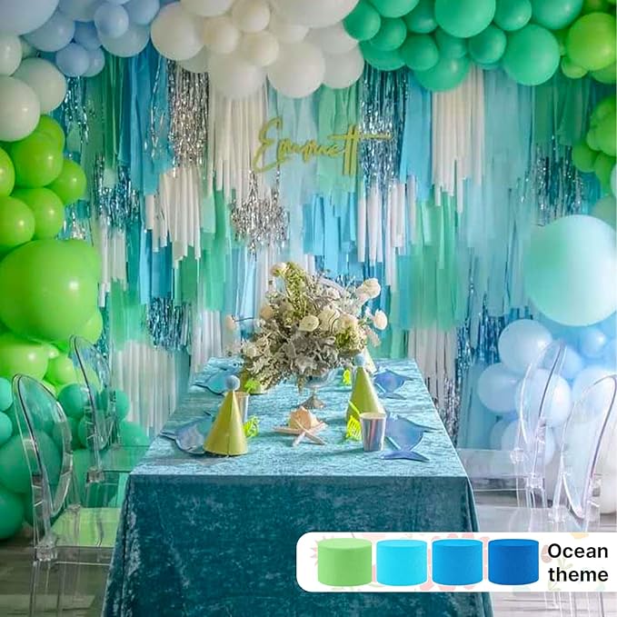 PartyWoo Teal Crepe Paper Streamers 6pcs 492ft Pack of Turquoise Crepe Paper Streamers for Birthday Gender Reveal Baby Shower Wedding Graduation Pool Mermaid Under The Sea Theme Party Decorations