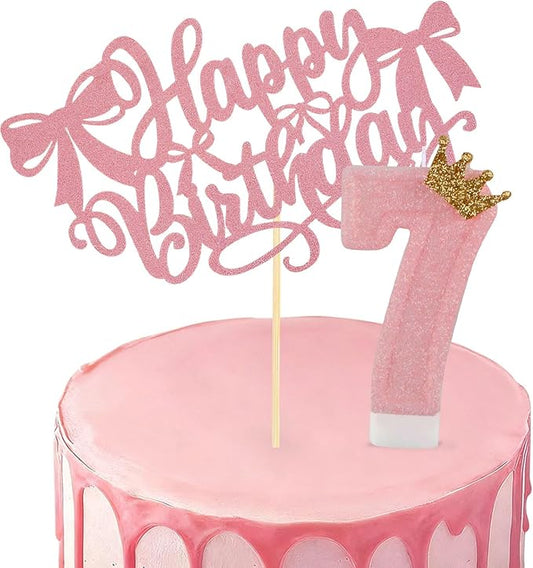 Birthday Candles for Cake, Pink Number Candles, Cake Candles with Cake Topper for Birthday Party Wedding Anniversary Celebrations (7 Candle)