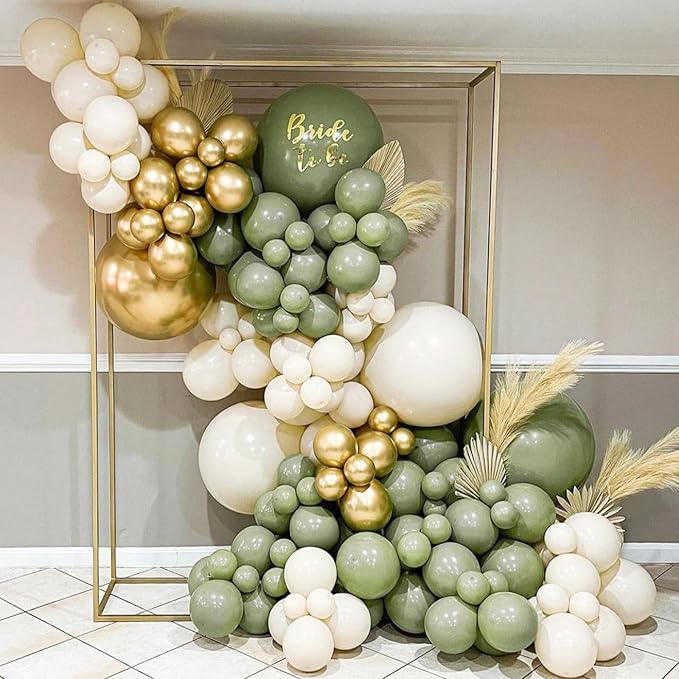 RUBFAC Sage Green Balloons, 65 Pcs Party Balloons Green Gold Sand White 12 Inches for Tiana Birthday, Wedding, Baby Shower, Eucalyptus Party Decorations