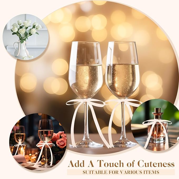 Satin Ribbon Bows 5x7 Inch Twist Tie Bows, Cute Champagne Bow Decor for Gift Wrapping, Cake Treat Bags, Craft DIY Gift, Party Favors Wedding Decorations (50 Pcs Set - Champagne)
