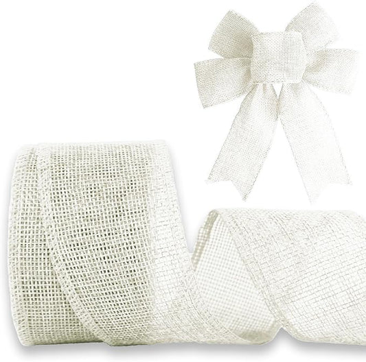 Ivory White Burlap Ribbon 1-1/2 inch X 10 Yard Natural Linen Woven Burlap Ribbons DIY Handmade Edging Production Wreath Holiday Decoration Ribbon Gift Wrapping Beige White Burlap Ribbons