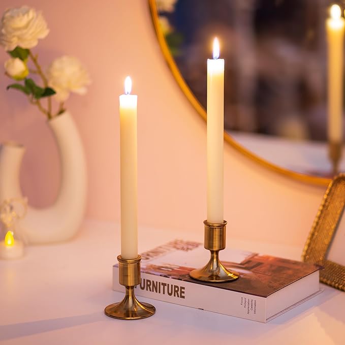 Sziqiqi Candlestick Taper Candle Holders - Gold Candle Stick Candle Holder Bulk Decorative Table Centerpiece for Wedding Reception Christmas Candlelight Dinner Bridal Showers Party Decor Pack of 12