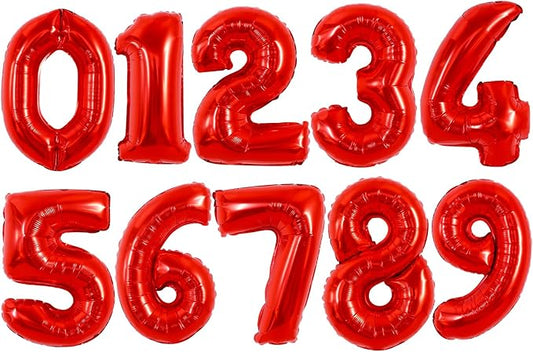 TONIFUL Balloons 16 Inch Red 0-9 Number Mylar Foil Balloons 10 Pcs Custom digitalal Balloons for 2026 New Year Eve Birthday Party Engagement Graduations Anniversary Baby Shower