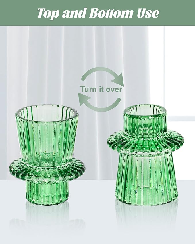 Homemory Colorful Glass Candle Holders, 3 Pcs Green Tea Light Holders, Taper Glass Candlestick Holder, Votive Candle Holders for Tables Wedding Centerpieces, Shabbat, Home Decor, Christmas