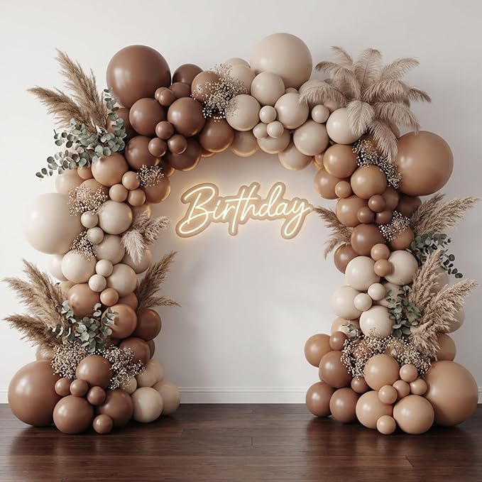 RUBFAC 135pcs Brown Balloons, Boho Coffee Latex Balloon Different Sizes 18 12 10 5 Inch for Garland Arch Wedding Baby Shower Jungle Safari Fall Birthday Bear Themed Party Decorations