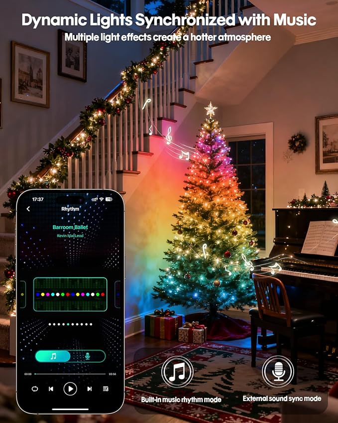 Super RGB Smart Fairy String Lights, 33Ft Usb DIY Twinkle Lights w/Remote & App Controlled, music sync,12 Modes, Multicolor & Warm White for Bedroom, Christmas, Parties,Wedding,Centerpiece, Decoration