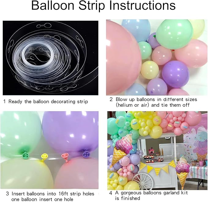 Pastel Balloon Garland Arch Kit, 142pcs Pastel Balloons Macaron Rainbow Balloons Ice Cream Foil Party Balloons for Birthday Ice Cream Theme Party Decorations